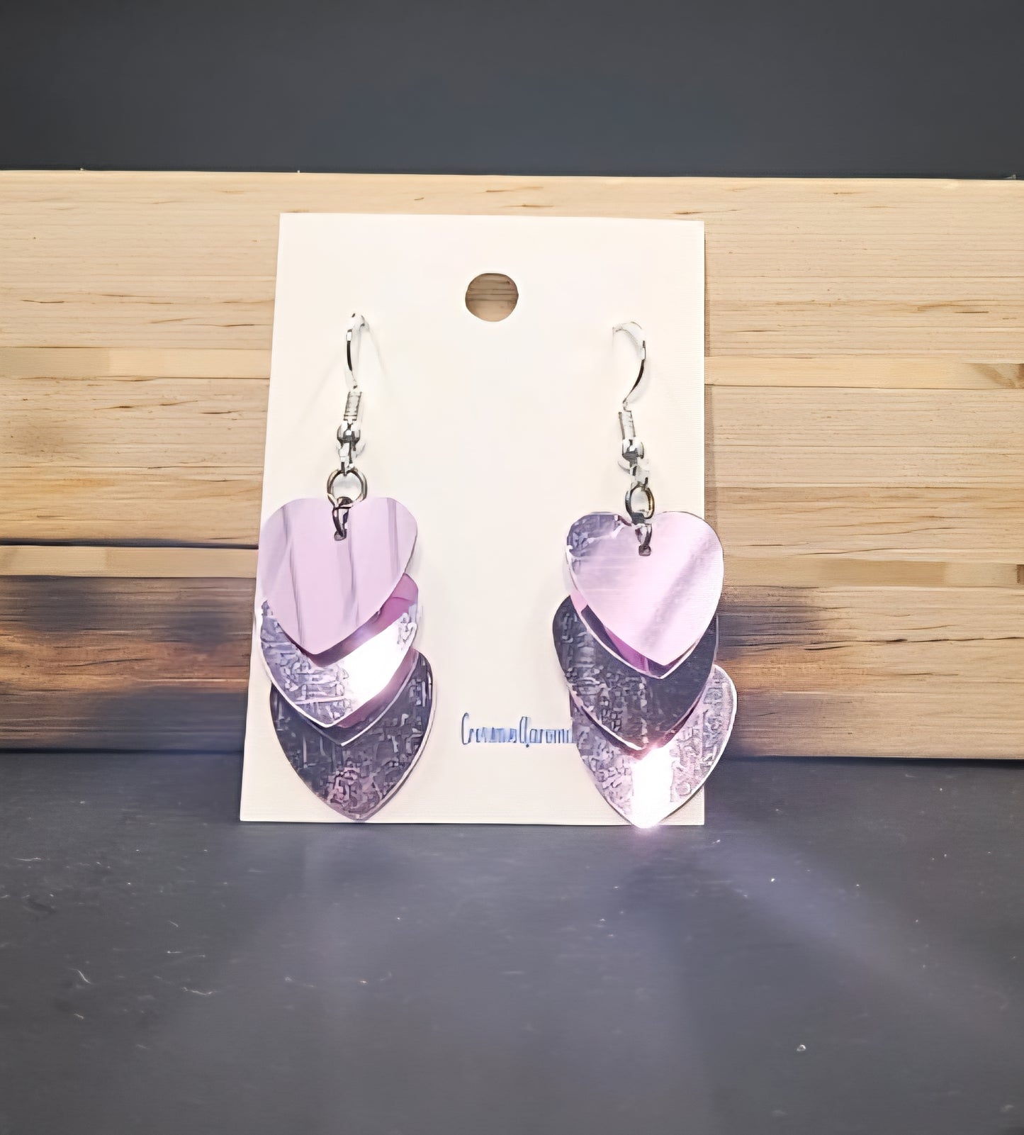 3 Purple Heart Drop Earrings