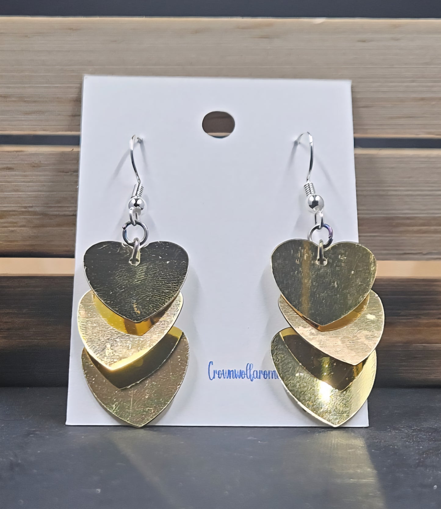 3 Gold Heart Drop Earrings