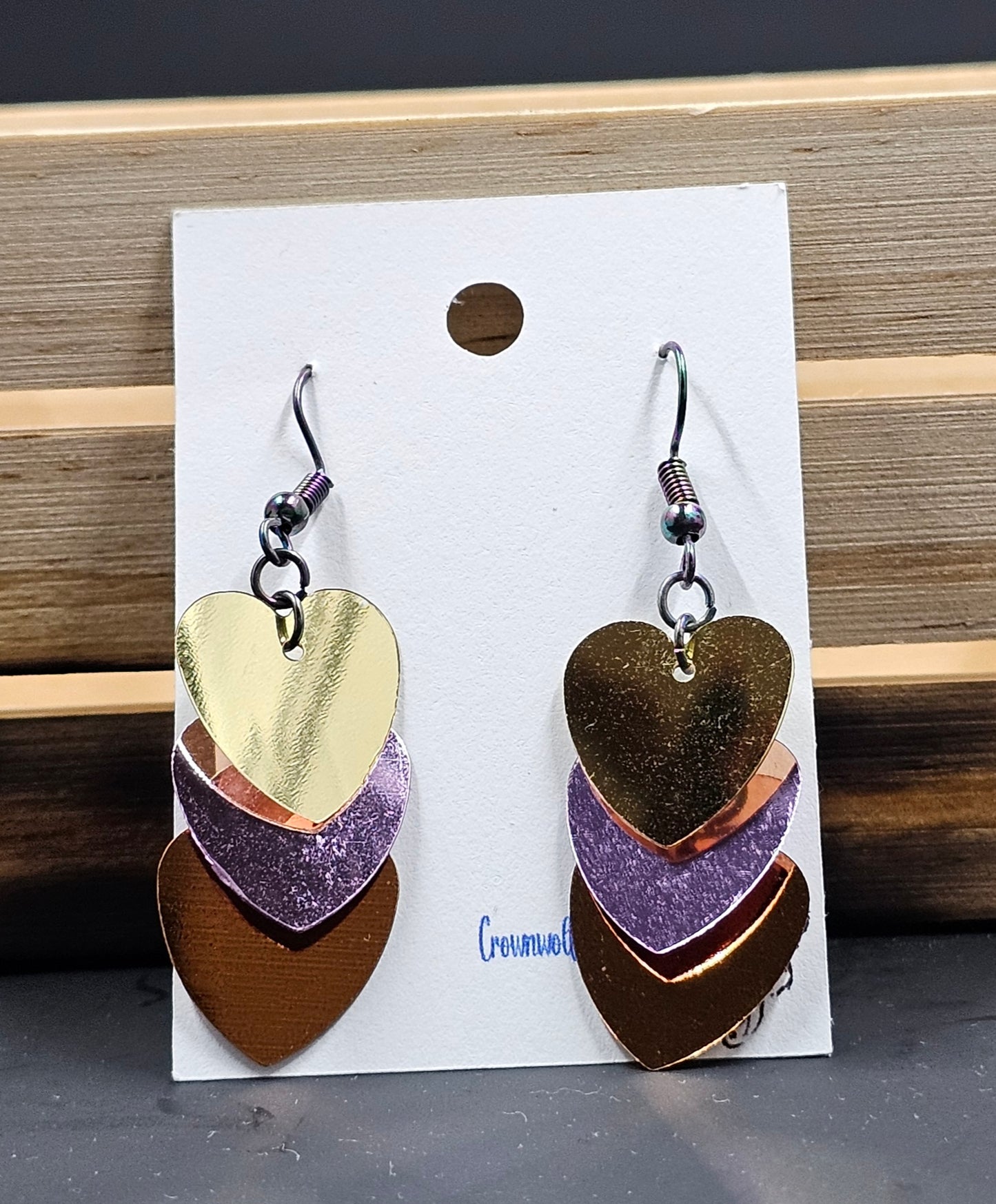 Tri Colored Heart Drop Earrings
