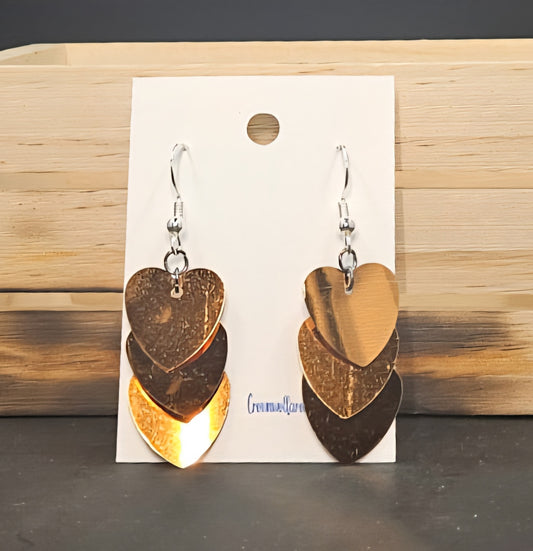 3 Bronze Heart Earrings